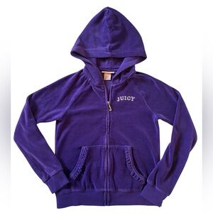 Juicy Couture Purple Rhinestone Hearts Zip Hoodie Girls 8/10 Y2K